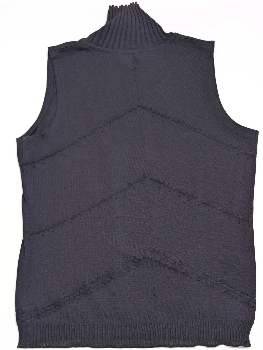 Misook Womens Small Sleeveless Mock Neck Sweater Shell Navy Textured Knit Top